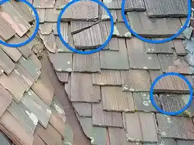 hail damage at concrete roof tiles